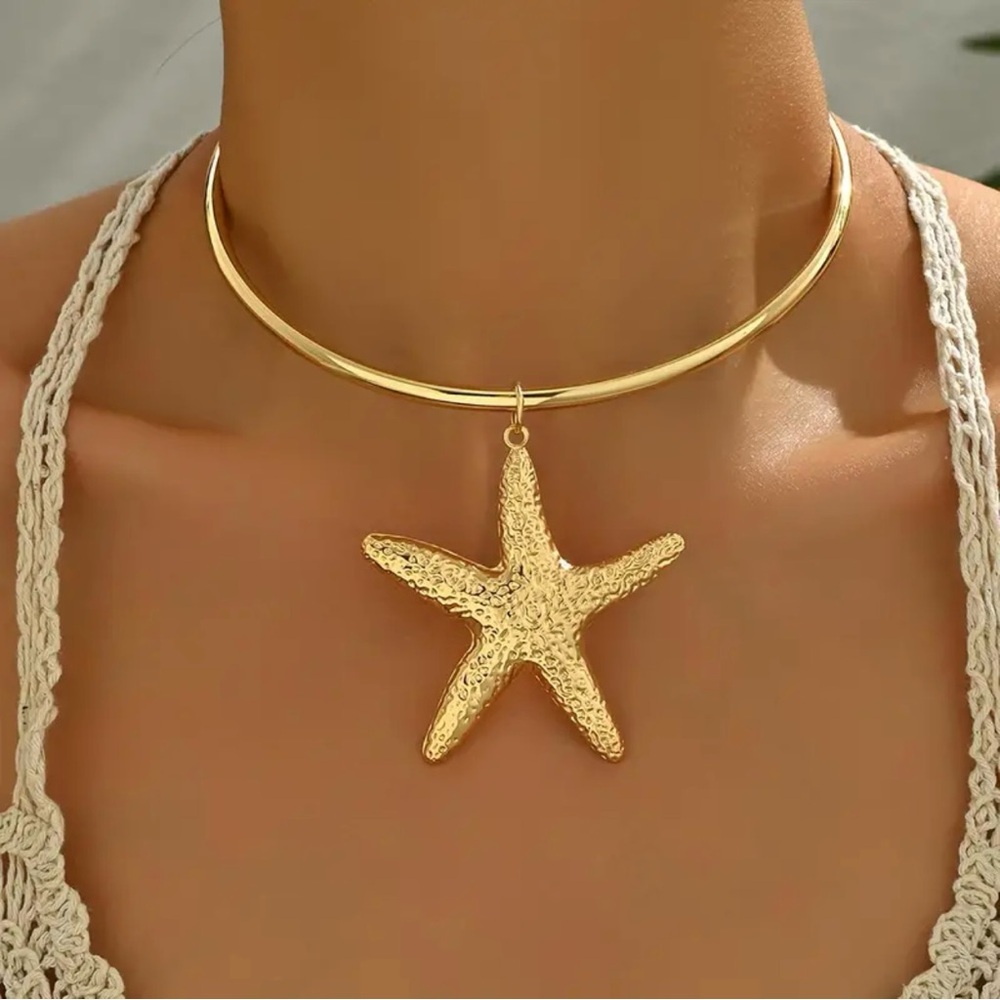 ✨Gold Starfish Pendant Choker or Chocker Necklace Pendant necklace or collar-New